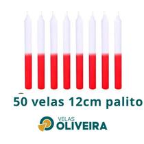 Vela Palito Bicolor Branca e vermelha 50 Unidades 12cm 15,8 - (Por Kilo) 100% Parafina