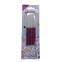 Vela Palito Metade Glitter Rosa - Cartela com 6 Unidades para Decoração de Festas Vela Palito Metade Glitter Rosa - Cartela com 6 Unidades para Decoração de Festas