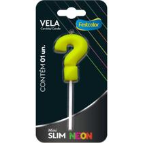 Vela para Aniversário Interrogação Amarela Neon Caixa com 10 Vela para Aniversário Interrogação Amarela Neon Caixa com 10