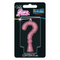 Vela para Aniversário Interrogação com Glitter Rosa - Caixa com 10 Unidades Vela para Aniversário Interrogação com Glitter Rosa - Caixa com 10 Unidades