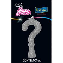 Vela para Aniversário Interrogação Puro Glíter Prata CX C/10