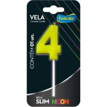 Vela para Aniversário N.04 Amarela Neon Caixa com 10