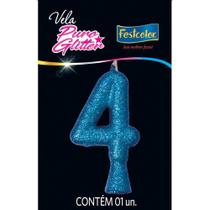 Vela para Aniversario N.04 Azul Puro Glitter CX.C/10
