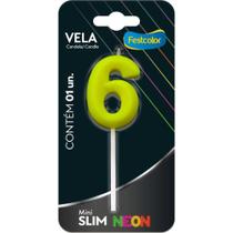 Vela para Aniversário N.06 Amarela Neon Caixa com 10