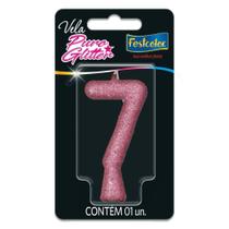 Vela para Aniversario N.07 Glitter Rosa