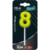 Vela para Aniversário N.08 Amarela Neon Caixa com 10