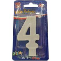 Vela para Aniversário Nº4 Glíter Branca Caixa com 10