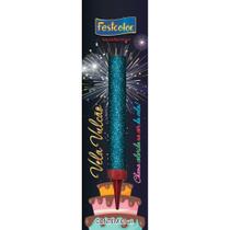 Vela para Aniversário Vulcão Azul com Glitter