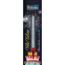 Vela para Aniversário Vulcão Prata com Glitter