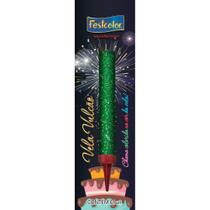 Vela para Aniversário Vulcão Verde com Acabamento em Glitter