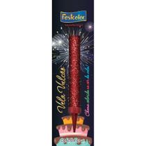 Vela para Aniversário Vulcão Vermelha com Glitter