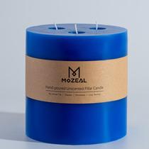 Vela Pillar MOZEAL Extra Large 3 Wick, azul, sem perfume, 6 x 6 polegadas