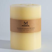 Vela Pillar MOZEAL Extra Large 3 Wick Ivory, sem perfume, 6 x 6 polegadas