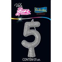 Vela Puro Glitter Prata N5 Festcolor