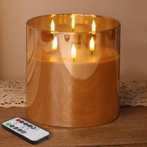 Vela sem chama Eywamage 3 Wick Gold Glass com controle remoto Vela sem chama Eywamage 3 Wick Gold Glass com controle remoto