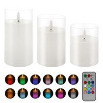 Vela sem chama que muda de cor velas de vidro sem chama com temporizador, velas operadas por bateria com controle remoto de 18 teclas, velas de LED cintilantes de cera real para decoração de casa e festas de casamento (multicoloridas) Vela sem chama que muda de cor velas de vidro sem chama com temporizador, velas operadas por bateria com controle remoto de 18 teclas, velas de LED cintilantes de cera real para decoração de casa e festas de casamento (multicoloridas)
