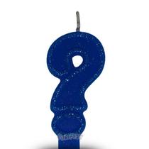 Vela Super Com Gliter Azul Ponto De Interrogação - Curifest Vela Super Com Gliter Azul Ponto De Interrogação - Curifest