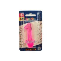 Vela Super Com Glitter Rosa - Curifest