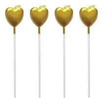 Vela Topo de Bolo Corações Metalizados Dourados Make+