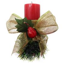 Vela Vermelha Decorativa Para Natal Com Laço Dourado e Fruta - Gici Christmas