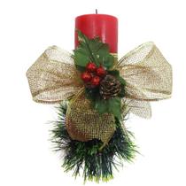 Vela Vermelha Natalina Decorativa Para Natal Com Laço Dourad