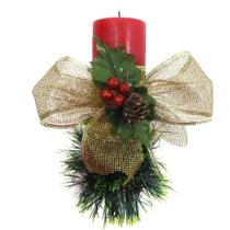 Vela Vermelha Natalina Decorativa Para Natal Com Laço Dourado - Gici Christmas