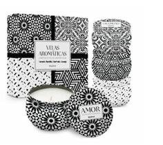Velas aromaticas lata com 4 unidades (lavanda/gardenia/baunilha/laranja) - geometrico brasfoot