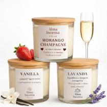 Velas Aromáticas Perfumadas Artesanais Veganas em Vidro Decorativo 120g Lavanda, Vanila, Morango Champagne e mais Aromaterapia Relaxamento Presente