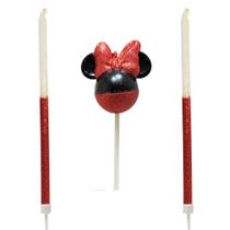 Velas bolo aniversario minnie mouse 360 vermelha com glitter