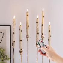 Velas cônicas LED Eywamage Birch Bark com conjunto remoto de 6