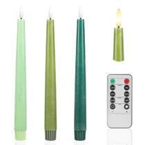 Velas cônicas sem chama AFINETH Green Real Wax 24 cm, pacote com 3