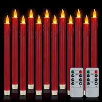 Velas cônicas sem chama com controle remoto, 12 peças de plástico cor de vinho e 25 cm Velas cônicas sem chama com controle remoto, 12 peças de plástico cor de vinho e 25 cm