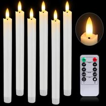 Velas cônicas sem chama HINZER, 6 unidades de cera real, LED, branco