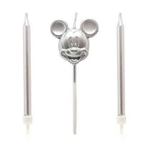 Velas de aniversario rosto mickey prateada charmosa delicada