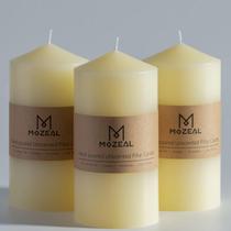 Velas de Pilar MOZEAL Blanco Marfil sin Aroma, Juego de 3, 7.5x15 cm