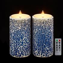 Velas de pilar sem chama CozierGlow 7,5 x 15 cm LED de mosaico azul Velas de pilar sem chama CozierGlow 7,5 x 15 cm LED de mosaico azul
