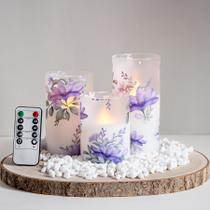 Velas de vidro cintilante sem chama Mavandes Purple Flowers