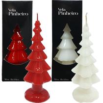 Velas Decoração Pinheiro Natal Branco Vermelho 20cm Kit 2pçs Velas Decoração Pinheiro Natal Branco Vermelho 20cm Kit 2pçs