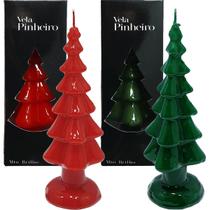Velas Decoração Pinheiro Natal Verde Vermelho 20cm Kit 2pçs Velas Decoração Pinheiro Natal Verde Vermelho 20cm Kit 2pçs
