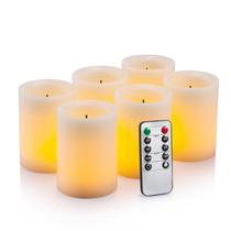 Velas LED cintilantes sem chama Enpornk de 3 x 4" com temporizador de controle remoto de 10 teclas Classic Pillar Optical Fiber Wick Real Wax, velas operadas por bateria, cor marfim, conjunto de 6