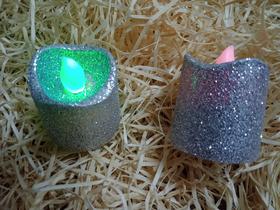 Velas LED Decorativas Enfeite de Natal Glitter Prata Bateria 2 Unidades