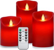 Velas LED Paichi Flameless Real Wax 10/12/15 cm, pacote com 3 unidades, vermelhas