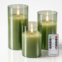Velas LED sem Chama de Vidro Tyawon com Controle Remoto e Timer, Kit com 3 Velas LED sem Chama de Vidro Tyawon com Controle Remoto e Timer, Kit com 3