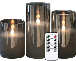 Velas LED sem chama GenSwin Grey Glass com controle remoto (conjunto de 3) Velas LED sem chama GenSwin Grey Glass com controle remoto (conjunto de 3)