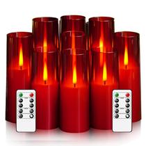 Velas LED sem chama Thorbling atualizadas realistas, 9 unidades vermelhas