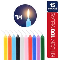 Velas Palito Coloridas Vela Tradicional Maço Kit 16cm 15g 100% Parafina - Envio Rápido - Chama de Ouro