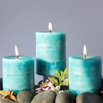 Velas Pillar FLAVCHARM, perfumadas Ocean Breeze, 8 x 10 cm, verdes, pacote com 3 unidades