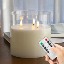 Velas sem chama AFINETH Extra Large, 3 mechas, vidro de 15x15cm