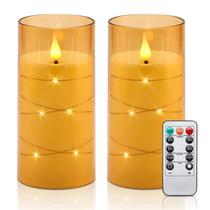 Velas sem chama Aignis LED com temporizador remoto, conjunto de 2 marrons Velas sem chama Aignis LED com temporizador remoto, conjunto de 2 marrons