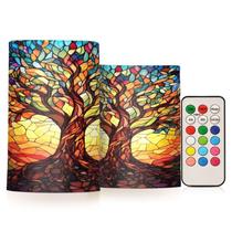 Velas sem chama ALAZA Tree of Life com temporizador remoto, conjunto de 2